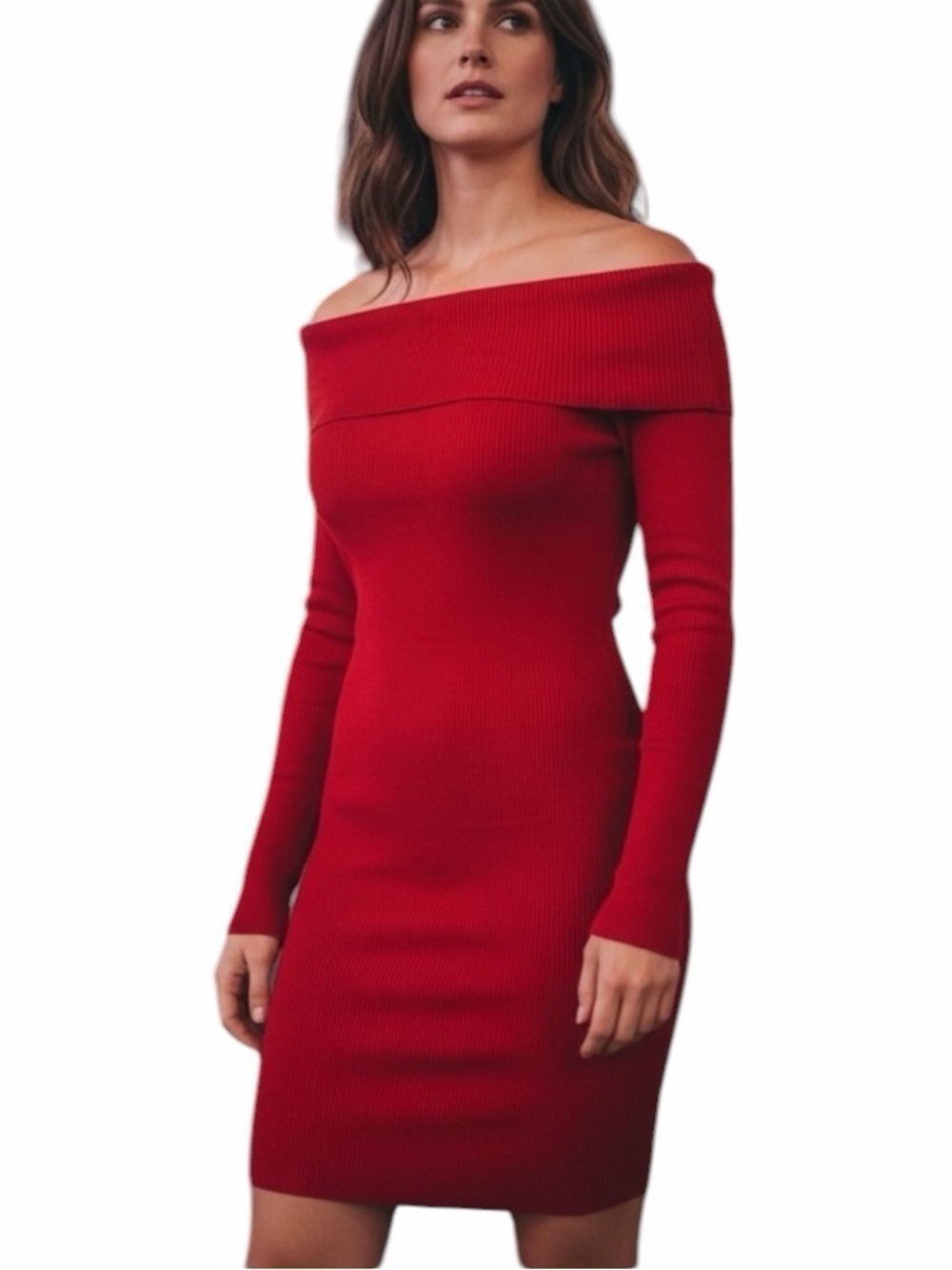 BOSTON PROPER Off Shoulder Bodycon Cowl Neck Red Sweater Dress NWT Size Large